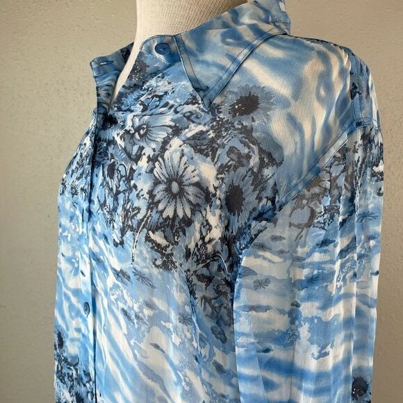 NWT Erin London Sheer Silk Button Down Shirt - Picture 6 of 9